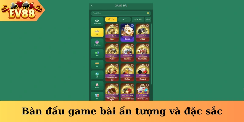 Bàn đấu game bài ấn tượng và đặc sắc