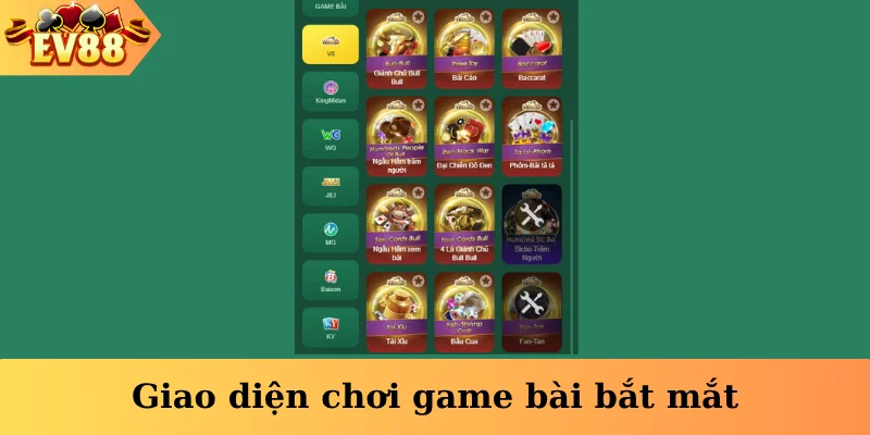 Giao diện chơi game bài bắt mắt